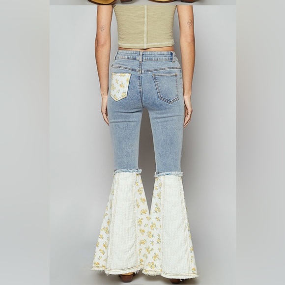 POL Rose Embroider and Floral Gauze Hem Jeans - Picture 7 of 10